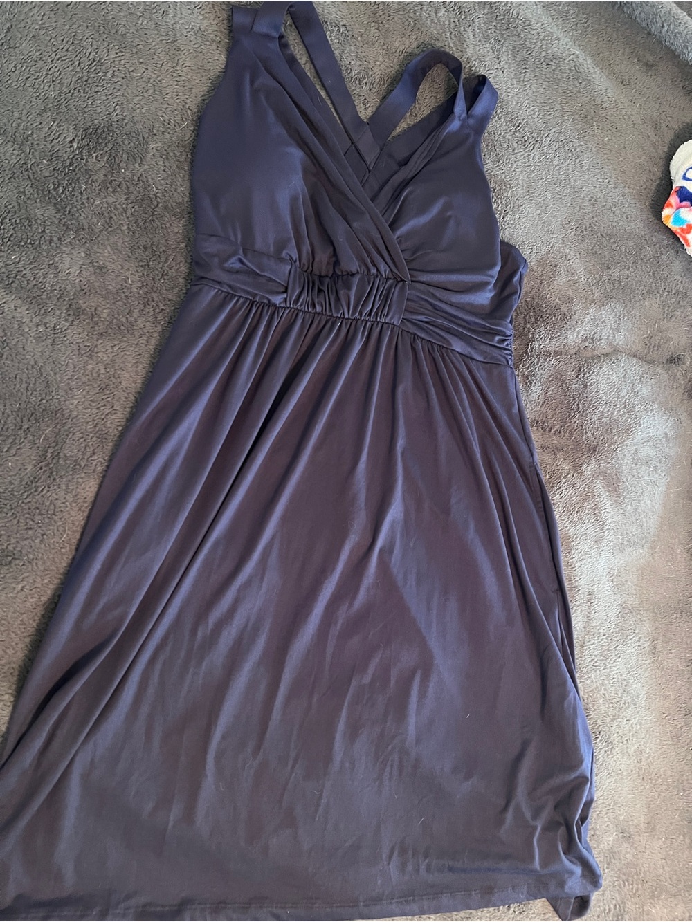 Soma Navy Sleeveless V-Neck Midi Dress with Crisscross Straps and Built in Bra